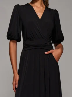 Jolie Moi Occasion Dresses|Jersey Dresses-Puff Sleeve Jersey Maxi Dress, Black