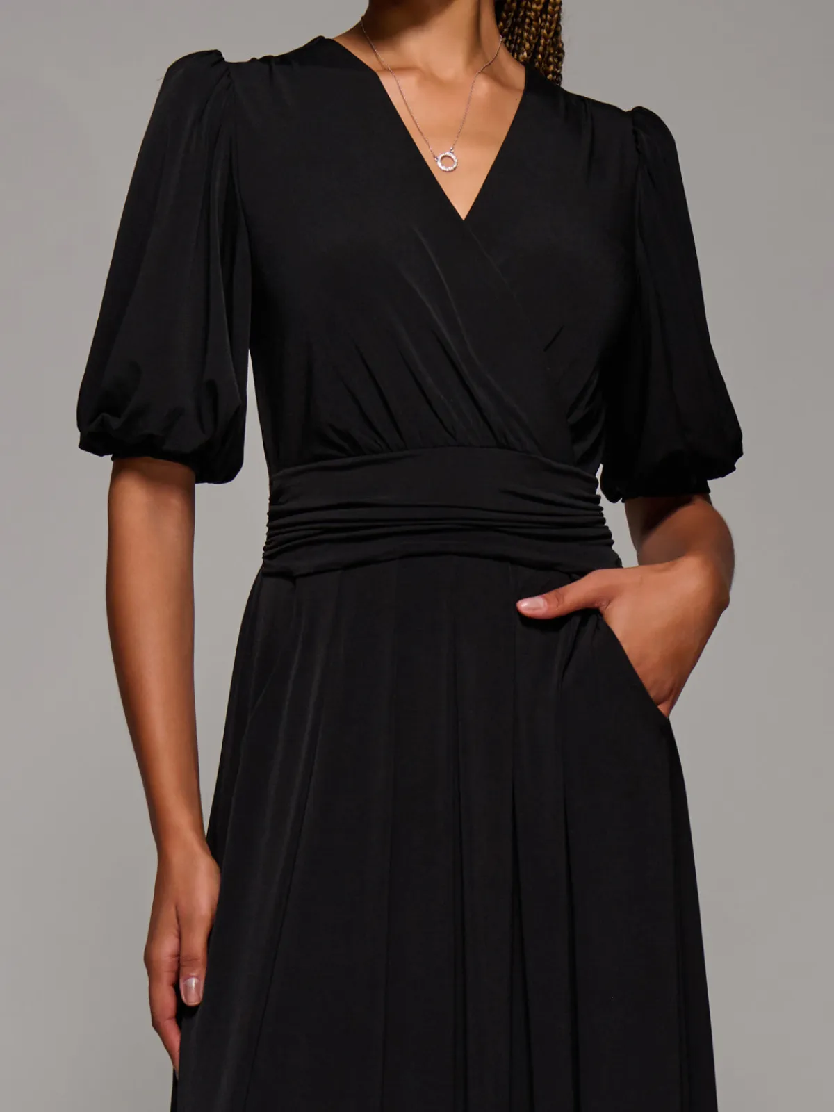 Jolie Moi Occasion Dresses|Jersey Dresses-Puff Sleeve Jersey Maxi Dress, Black
