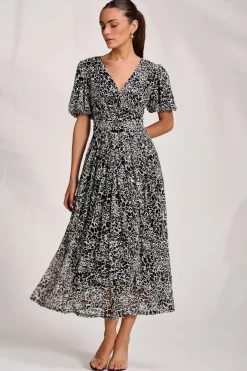 Jolie Moi Occasion Dresses|Weekend Casuals-Puff Sleeve Printed Lace Maxi Dress, Black Animal