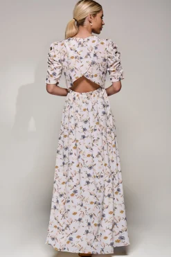 Jolie Moi Occasion Dresses|Maxi Dresses-Puffy Sleeved Maxi Dress, Cream Floral