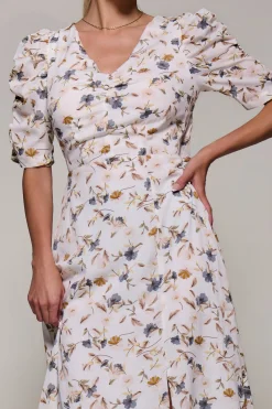 Jolie Moi Occasion Dresses|Maxi Dresses-Puffy Sleeved Maxi Dress, Cream Floral