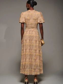 Jolie Moi Occasion Dresses|Mesh Dresses-Puffy Sleeve Printed Mesh Maxi Dress, Animal Multi