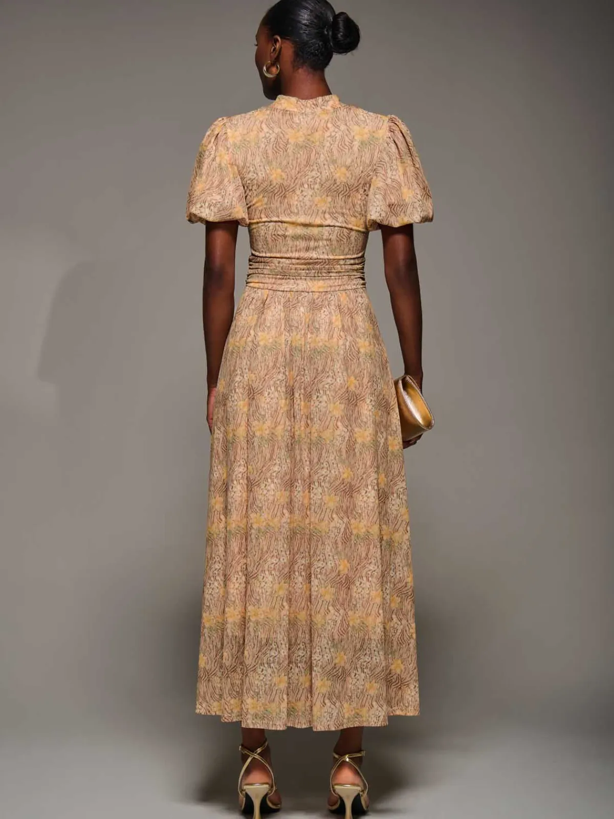 Jolie Moi Occasion Dresses|Mesh Dresses-Puffy Sleeve Printed Mesh Maxi Dress, Animal Multi
