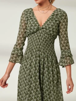 Jolie Moi Occasion Dresses|Weekend Casuals-Qaiya Shirred Chiffon Maxi Dress, Green Floral