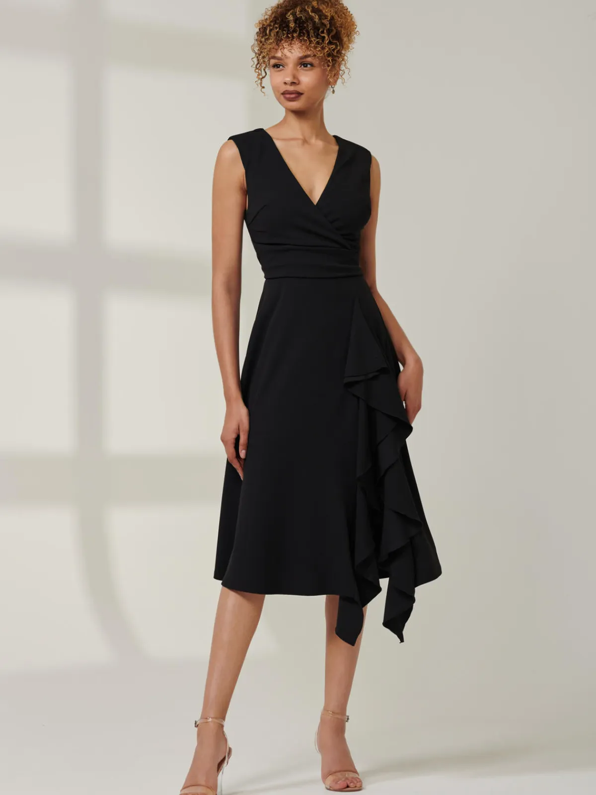 Jolie Moi Occasion Dresses|Office Dresses-Qiana Ruffle Detail Midi Dress, Black