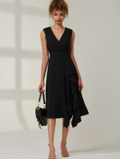 Jolie Moi Occasion Dresses|Office Dresses-Qiana Ruffle Detail Midi Dress, Black