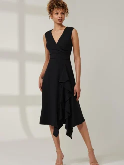 Jolie Moi Occasion Dresses|Office Dresses-Qiana Ruffle Detail Midi Dress, Black