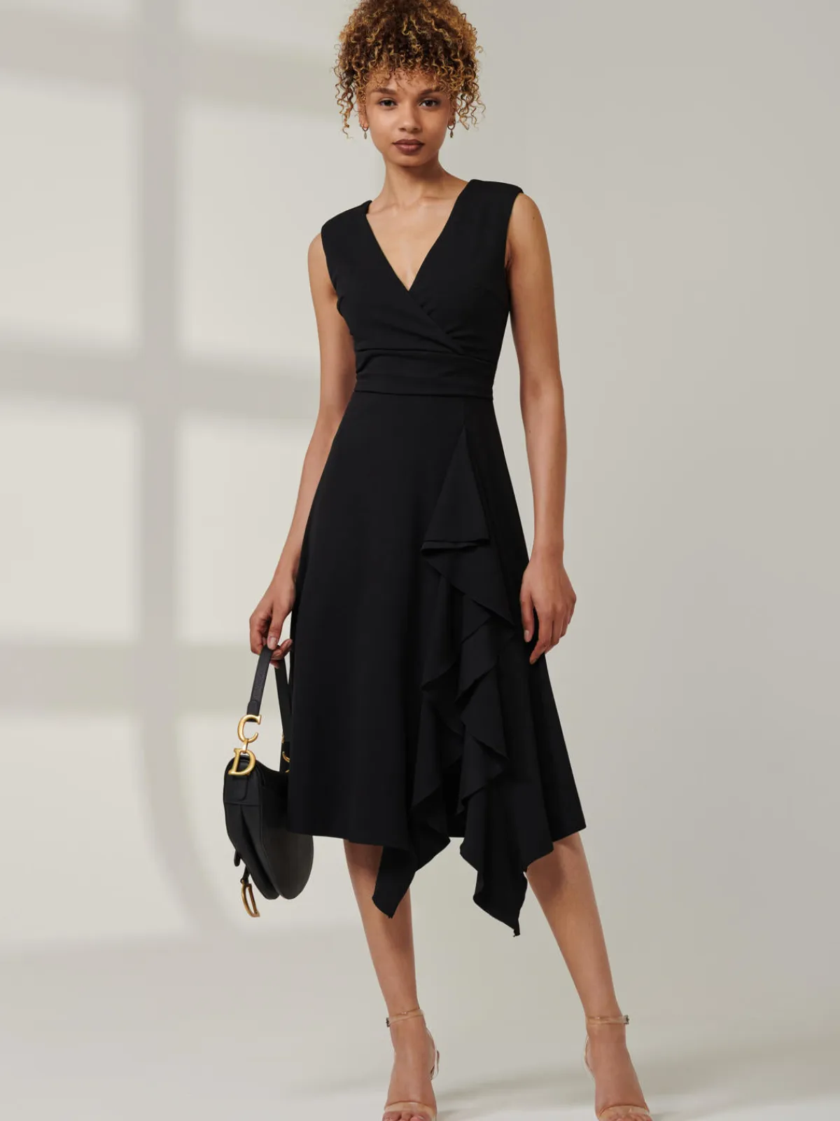 Jolie Moi Occasion Dresses|Office Dresses-Qiana Ruffle Detail Midi Dress, Black