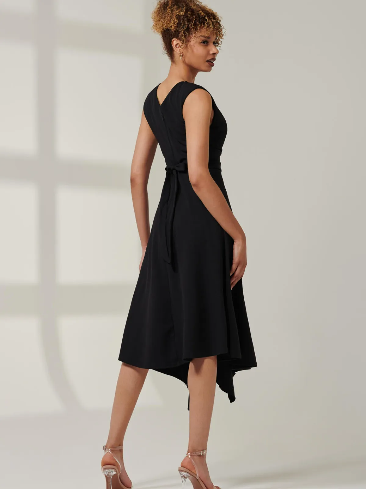 Jolie Moi Occasion Dresses|Office Dresses-Qiana Ruffle Detail Midi Dress, Black