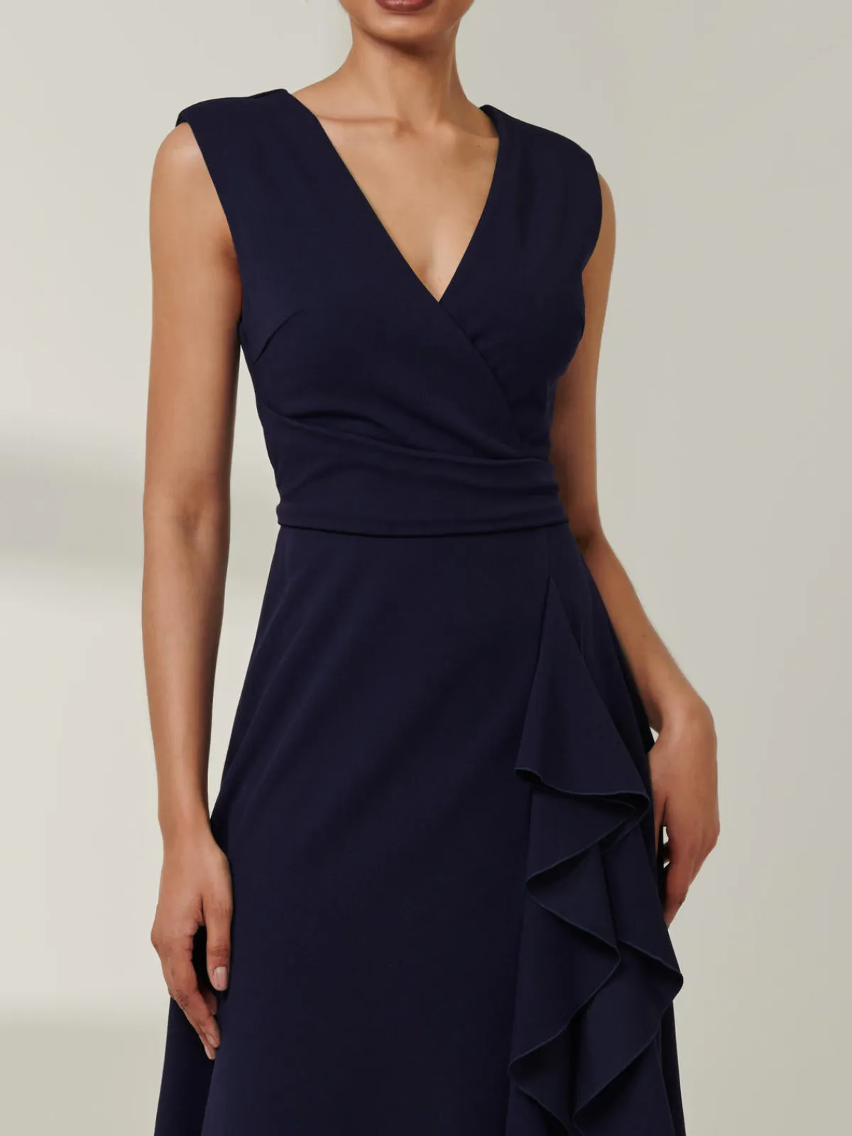 Jolie Moi Occasion Dresses|Office Dresses-Qiana Ruffle Detail Midi Dress, Navy