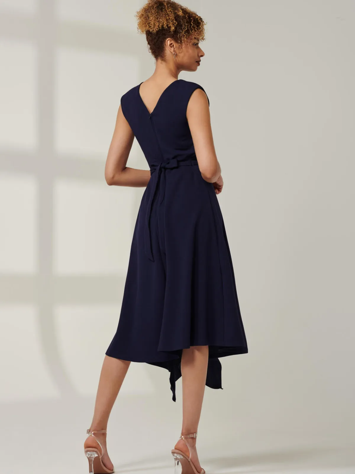 Jolie Moi Occasion Dresses|Office Dresses-Qiana Ruffle Detail Midi Dress, Navy