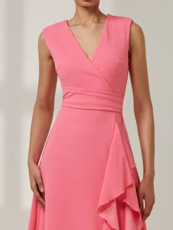 Jolie Moi Occasion Dresses|Office Dresses-Qiana Ruffle Detail Midi Dress, Pink