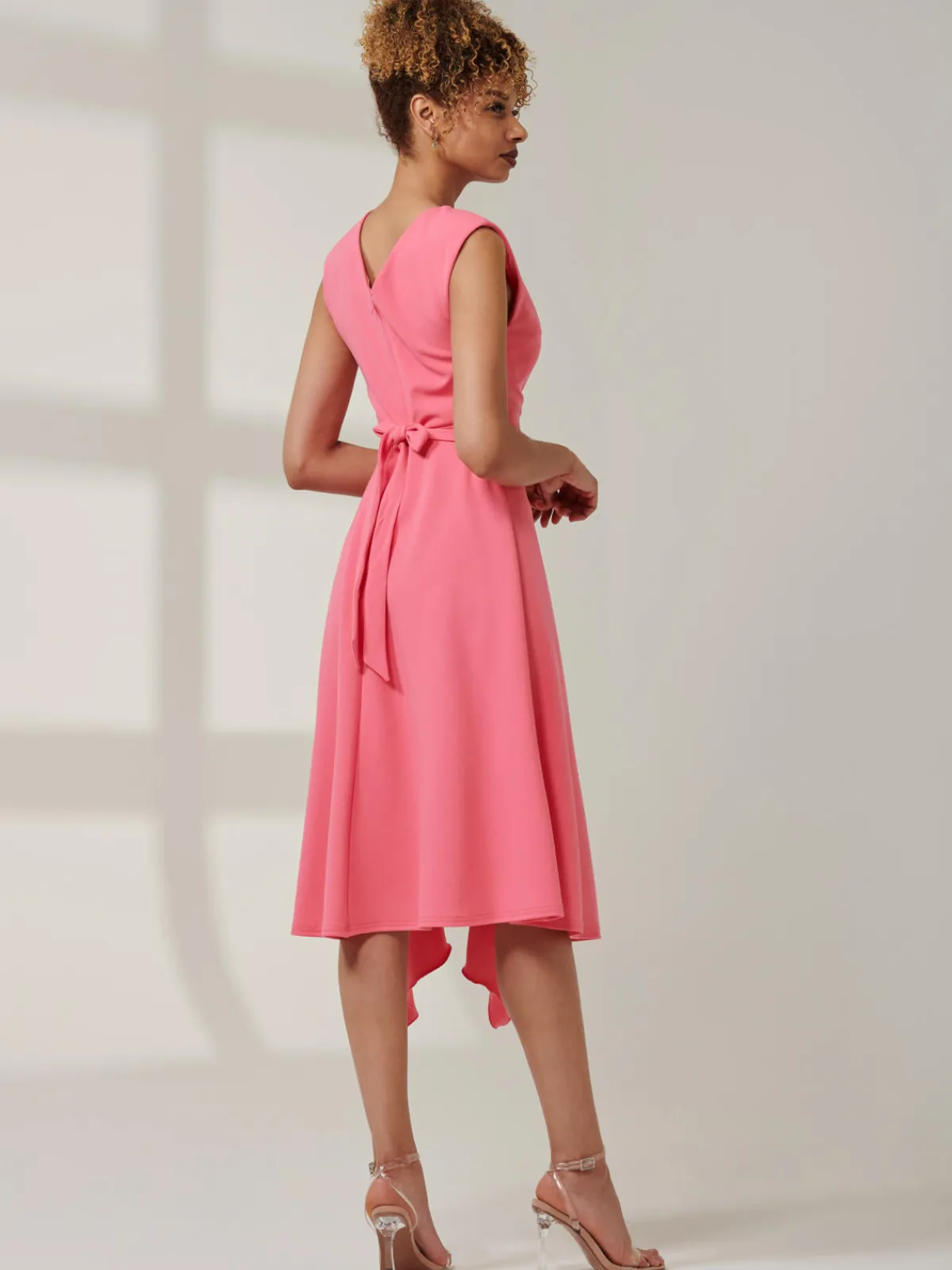 Jolie Moi Occasion Dresses|Office Dresses-Qiana Ruffle Detail Midi Dress, Pink