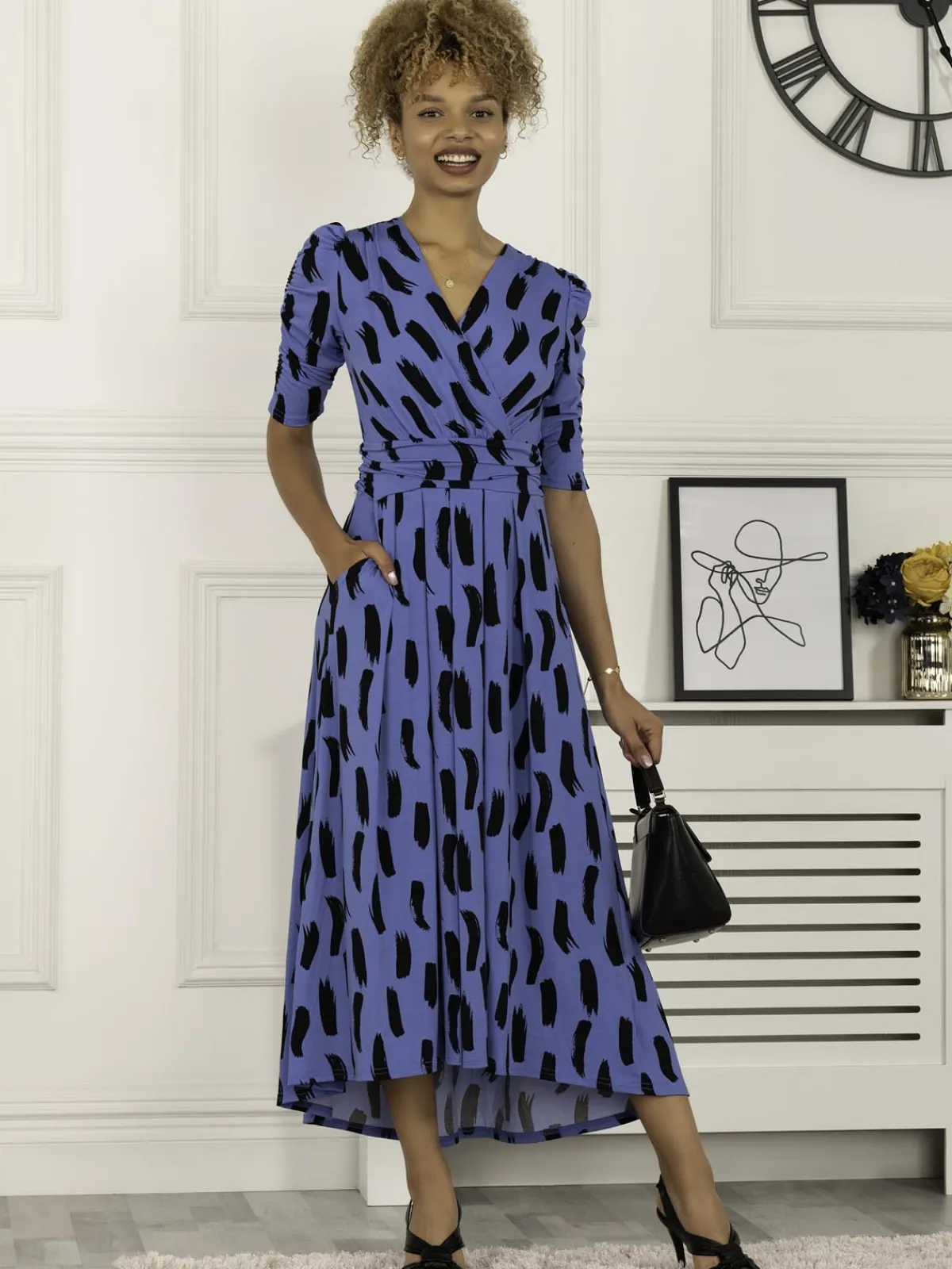 Jolie Moi Occasion Dresses|Office Dresses-Quanna Stroke Print Jersey Maxi Dress, Royal Blue