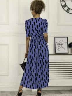 Jolie Moi Occasion Dresses|Office Dresses-Quanna Stroke Print Jersey Maxi Dress, Royal Blue