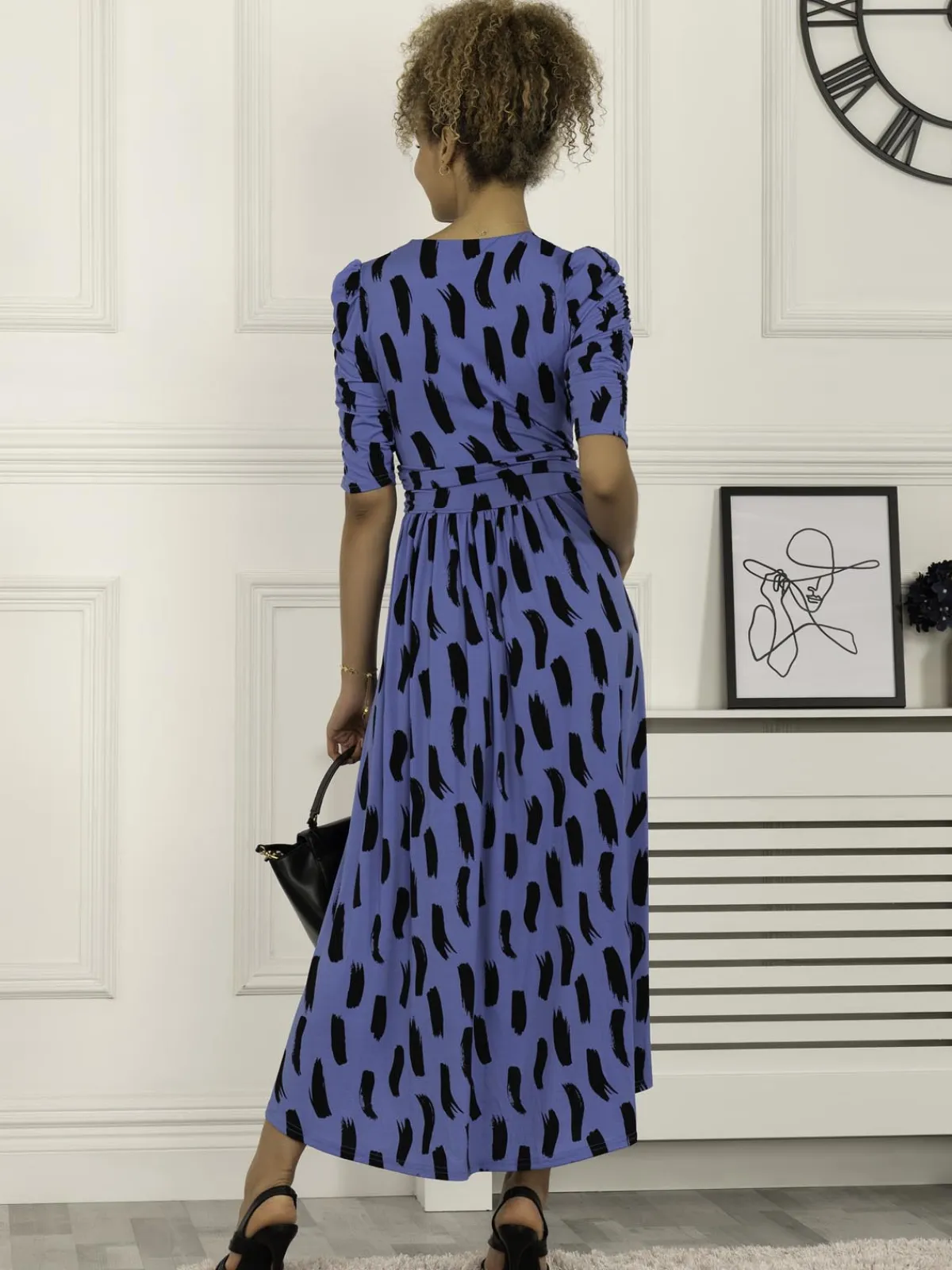 Jolie Moi Occasion Dresses|Office Dresses-Quanna Stroke Print Jersey Maxi Dress, Royal Blue