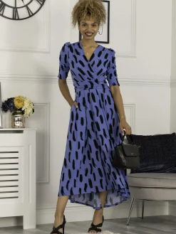 Jolie Moi Occasion Dresses|Office Dresses-Quanna Stroke Print Jersey Maxi Dress, Royal Blue