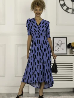 Jolie Moi Occasion Dresses|Office Dresses-Quanna Stroke Print Jersey Maxi Dress, Royal Blue