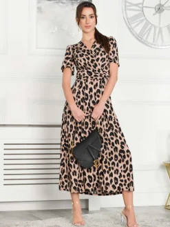 Jolie Moi Occasion Dresses|Jersey Dresses-Quaya Animal Print Jersey Maxi Dress, Pink Animal