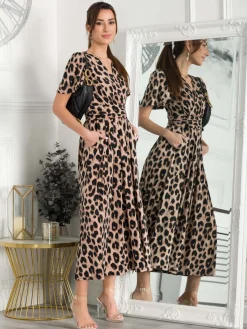 Jolie Moi Occasion Dresses|Jersey Dresses-Quaya Animal Print Jersey Maxi Dress, Pink Animal