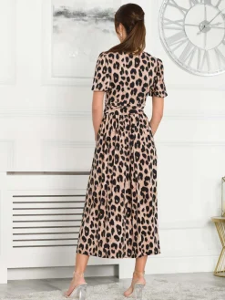Jolie Moi Occasion Dresses|Jersey Dresses-Quaya Animal Print Jersey Maxi Dress, Pink Animal