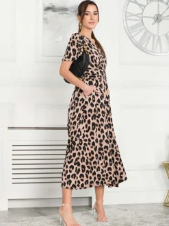Jolie Moi Occasion Dresses|Jersey Dresses-Quaya Animal Print Jersey Maxi Dress, Pink Animal