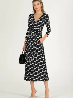 Jolie Moi Occasion Dresses|Jersey Dresses-Quintella Jersey Side Split Maxi Dress, Black Geo