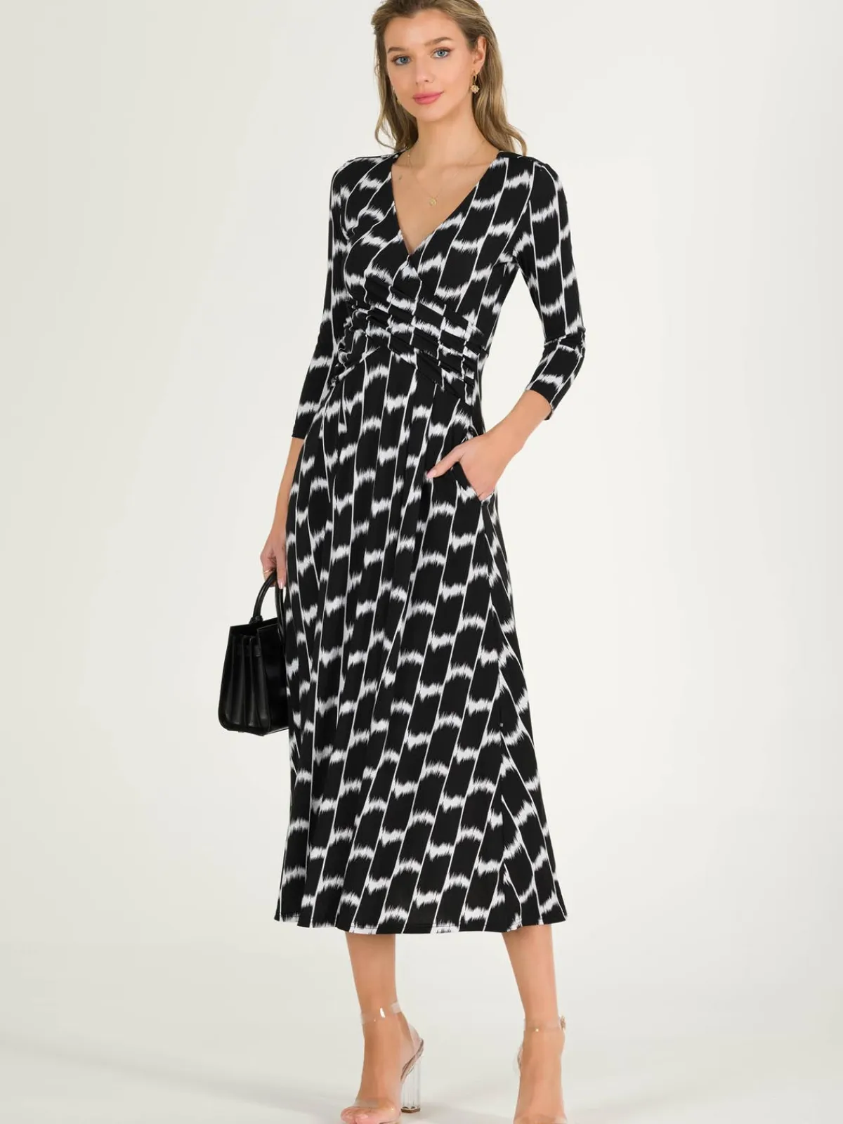 Jolie Moi Occasion Dresses|Jersey Dresses-Quintella Jersey Side Split Maxi Dress, Black Geo