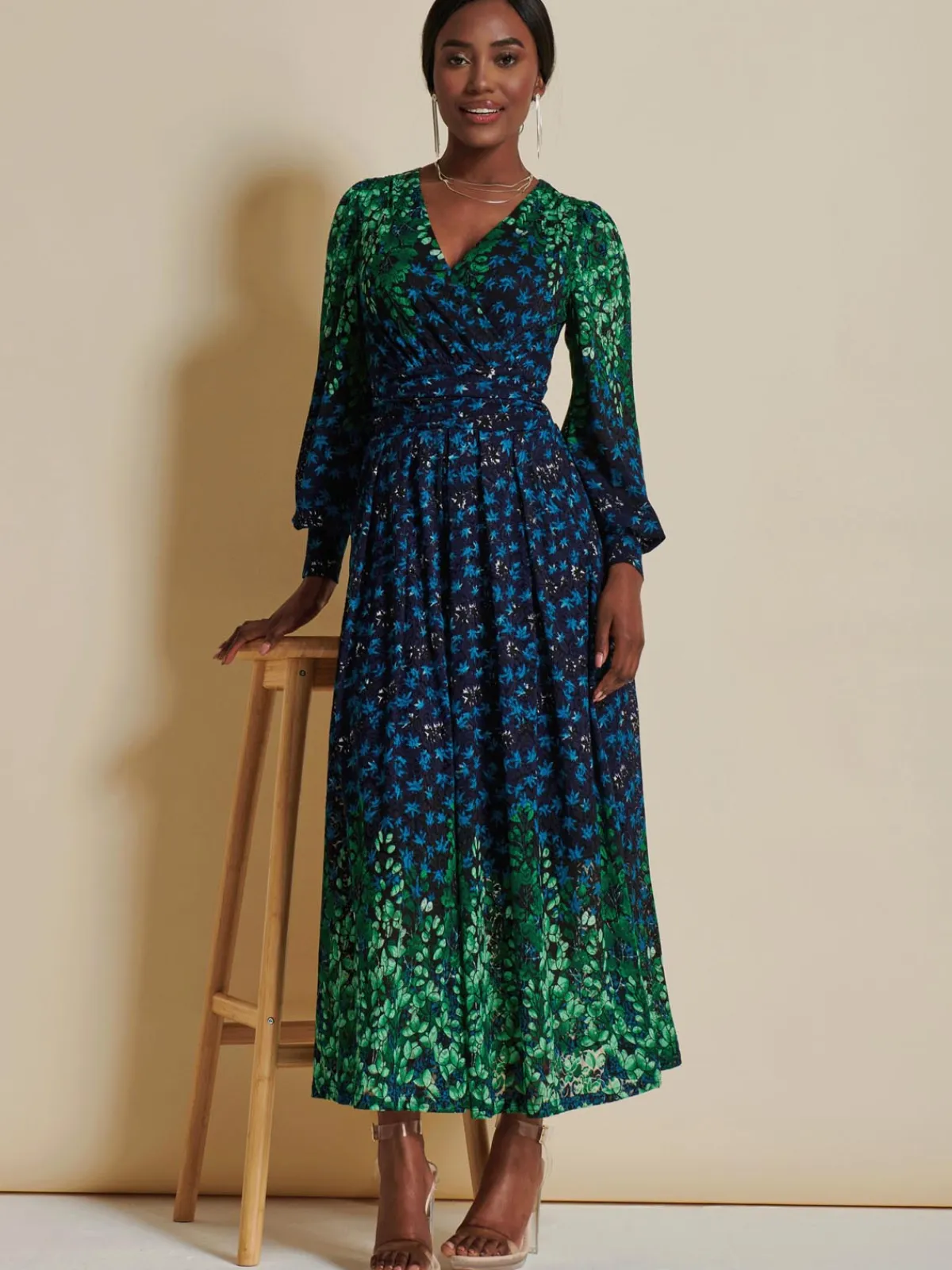 Jolie Moi Occasion Dresses|Signature Lace-Quiyn Symmetrical Print Lace Maxi Dress, Blue Multi