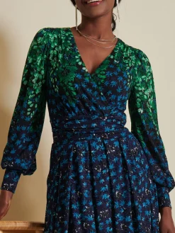 Jolie Moi Occasion Dresses|Signature Lace-Quiyn Symmetrical Print Lace Maxi Dress, Blue Multi