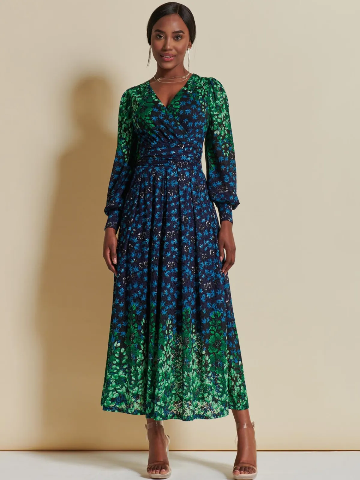 Jolie Moi Occasion Dresses|Signature Lace-Quiyn Symmetrical Print Lace Maxi Dress, Blue Multi