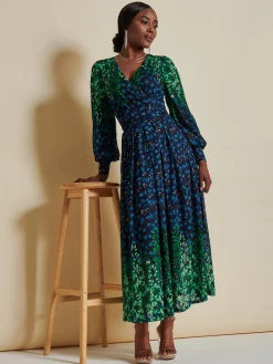 Jolie Moi Occasion Dresses|Signature Lace-Quiyn Symmetrical Print Lace Maxi Dress, Blue Multi