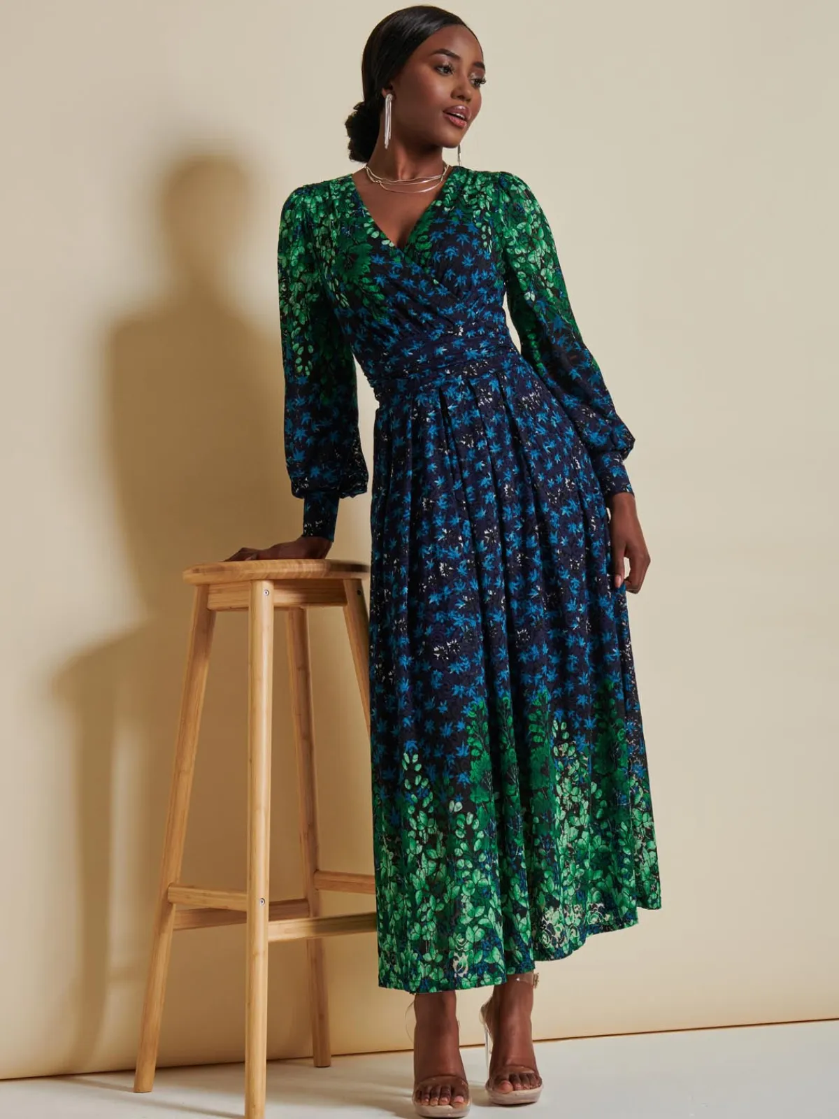 Jolie Moi Occasion Dresses|Signature Lace-Quiyn Symmetrical Print Lace Maxi Dress, Blue Multi