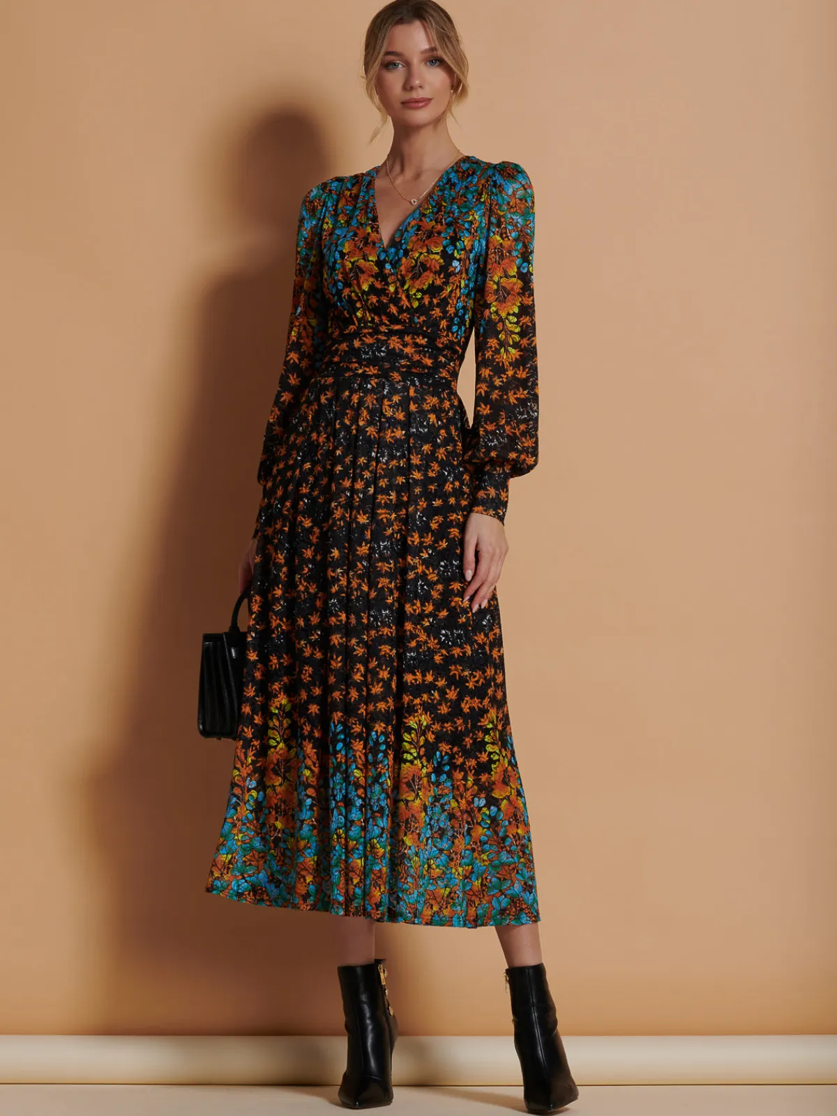 Jolie Moi Occasion Dresses|Signature Lace-Quiyn Symmetrical Print Lace Maxi Dress, Orange Multi