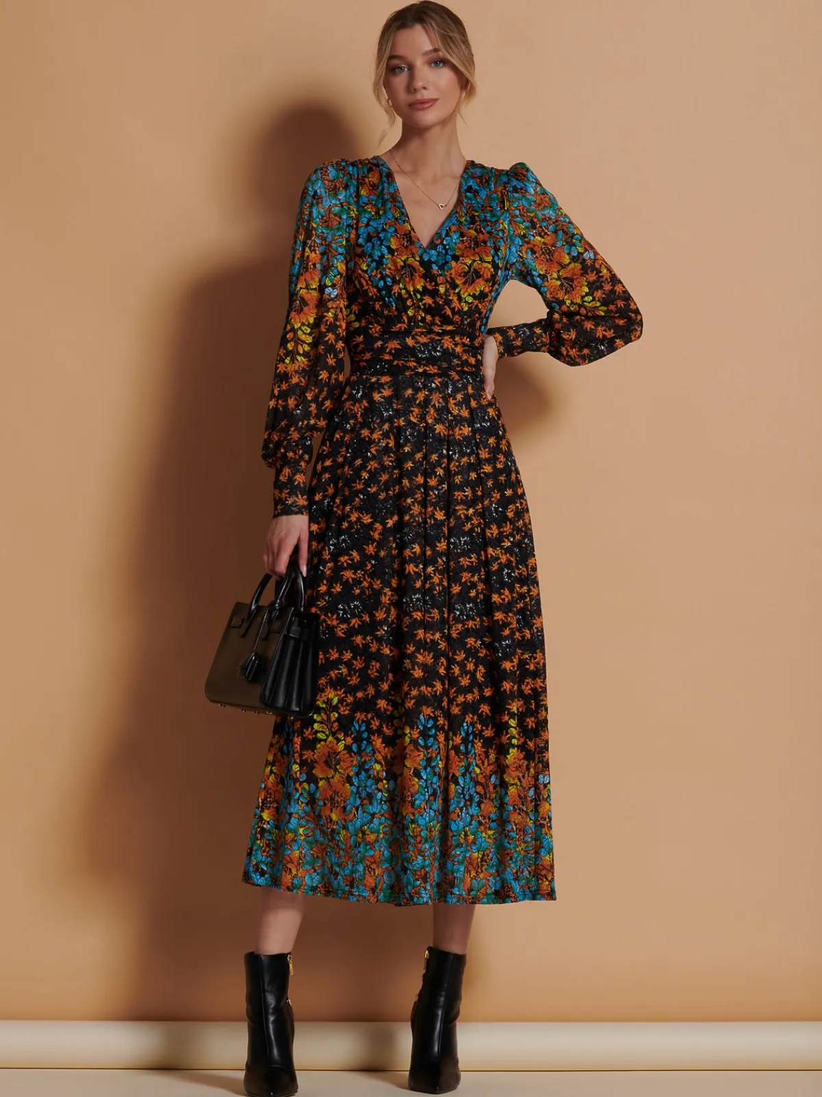 Jolie Moi Occasion Dresses|Signature Lace-Quiyn Symmetrical Print Lace Maxi Dress, Orange Multi