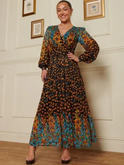 Jolie Moi Occasion Dresses|Signature Lace-Quiyn Symmetrical Print Lace Maxi Dress, Orange Multi