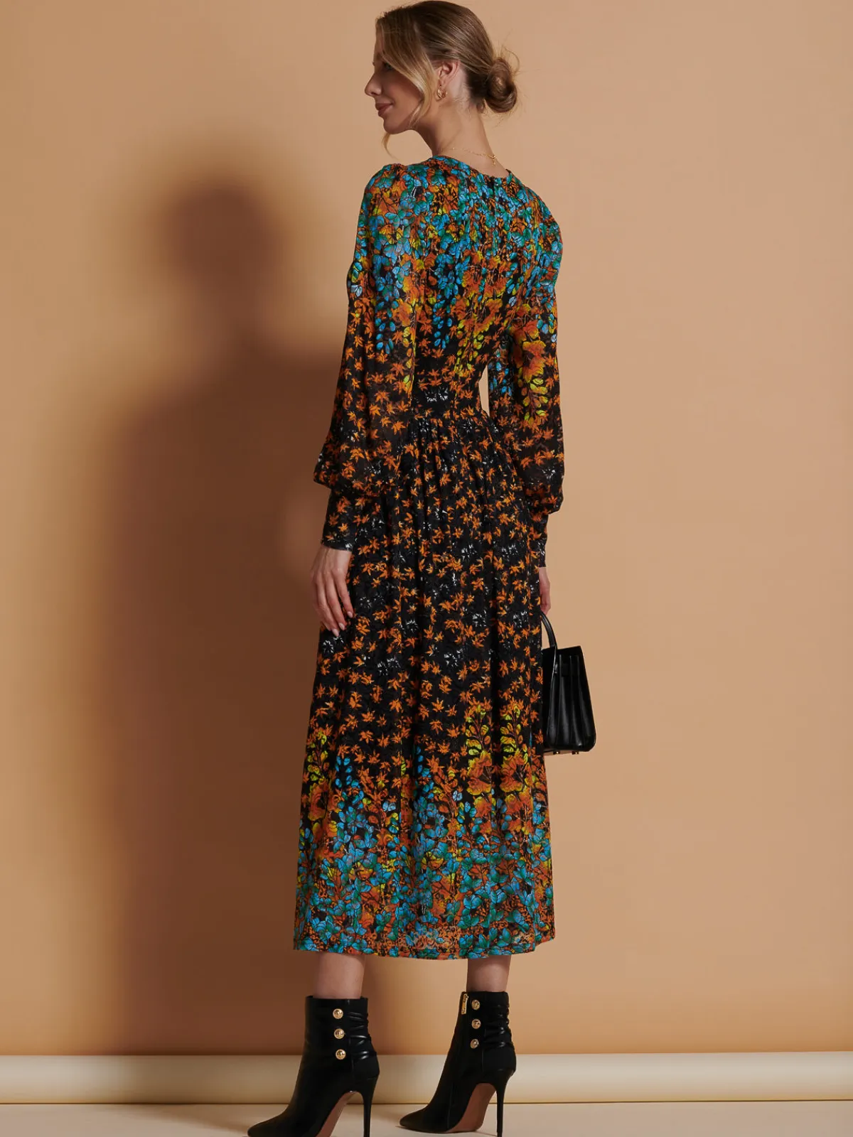 Jolie Moi Occasion Dresses|Signature Lace-Quiyn Symmetrical Print Lace Maxi Dress, Orange Multi