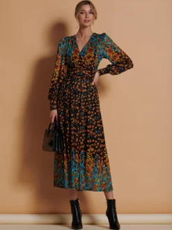 Jolie Moi Occasion Dresses|Signature Lace-Quiyn Symmetrical Print Lace Maxi Dress, Orange Multi