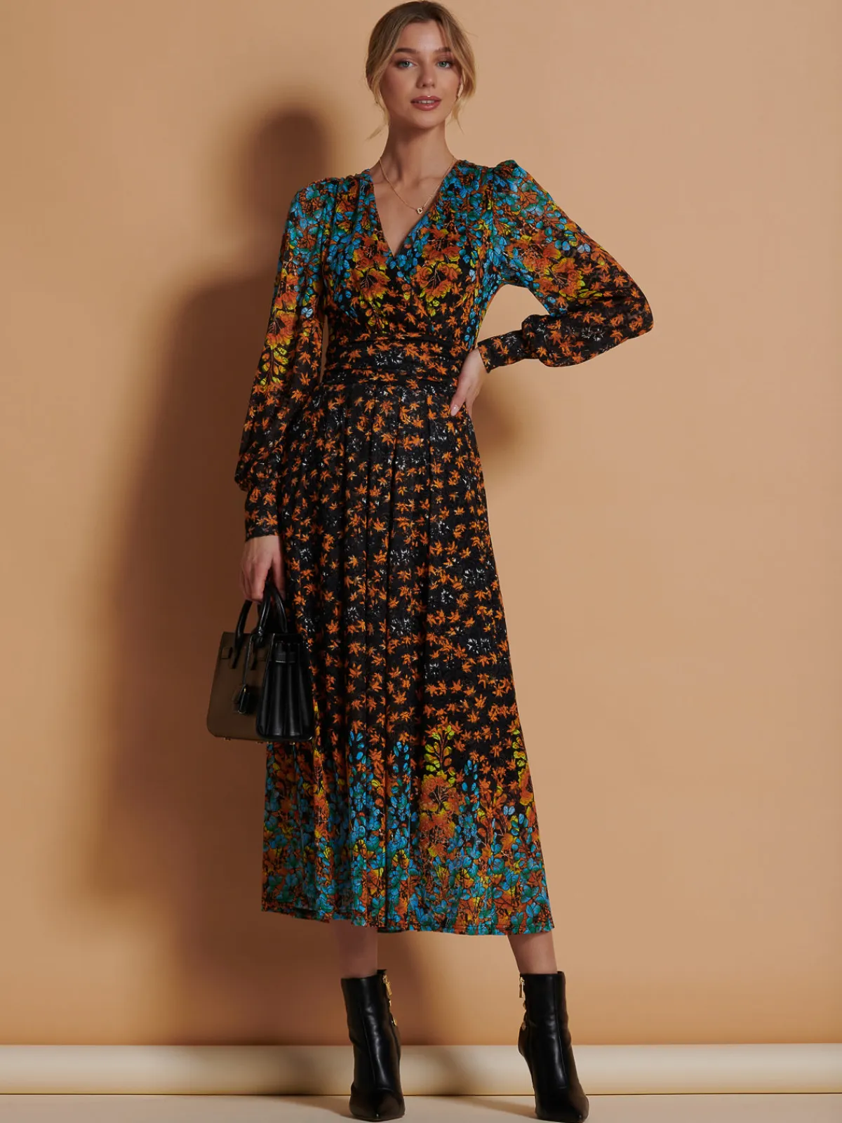Jolie Moi Occasion Dresses|Signature Lace-Quiyn Symmetrical Print Lace Maxi Dress, Orange Multi
