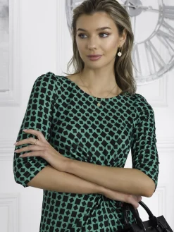 Jolie Moi Occasion Dresses|Jersey Dresses-Qyara Jersey Twist Bodycon Midi Dress, Green Geometric