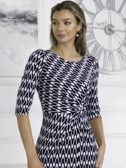 Jolie Moi Occasion Dresses|Midi Dresses-Qyara Jersey Twist Bodycon Midi Dress, Navy Geo