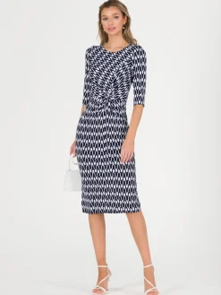 Jolie Moi Occasion Dresses|Midi Dresses-Qyara Jersey Twist Bodycon Midi Dress, Navy Geo