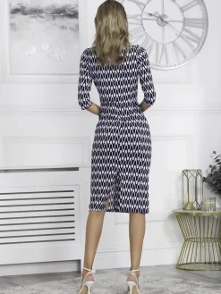 Jolie Moi Occasion Dresses|Midi Dresses-Qyara Jersey Twist Bodycon Midi Dress, Navy Geo