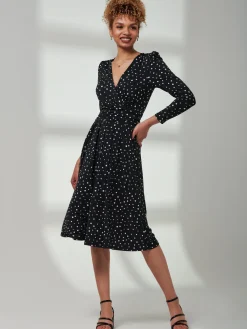 Jolie Moi Occasion Dresses|Office Dresses-Rafella Long Sleeve Midi Dress, Black Spot