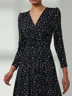 Jolie Moi Occasion Dresses|Office Dresses-Rafella Long Sleeve Midi Dress, Black Spot