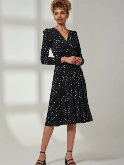 Jolie Moi Occasion Dresses|Office Dresses-Rafella Long Sleeve Midi Dress, Black Spot