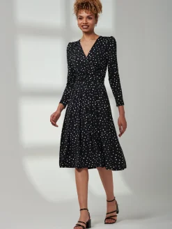 Jolie Moi Occasion Dresses|Office Dresses-Rafella Long Sleeve Midi Dress, Black Spot