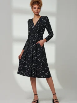 Jolie Moi Occasion Dresses|Office Dresses-Rafella Long Sleeve Midi Dress, Black Spot