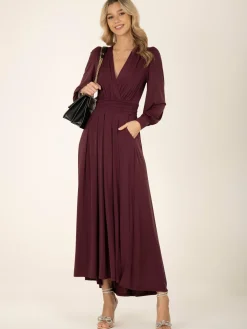 Jolie Moi Occasion Dresses|Jersey Dresses-Rashelle Jersey Long Sleeve Maxi Dress, Burgundy