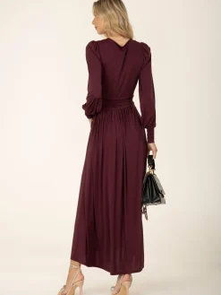 Jolie Moi Occasion Dresses|Jersey Dresses-Rashelle Jersey Long Sleeve Maxi Dress, Burgundy